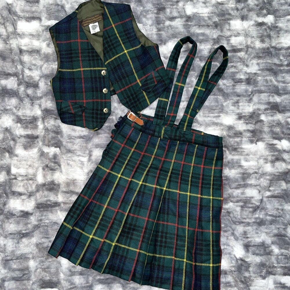 Vintage 2 Piece Westaway & Westaway Kids Uniform 100%‎ Wool Great Britain Plaid